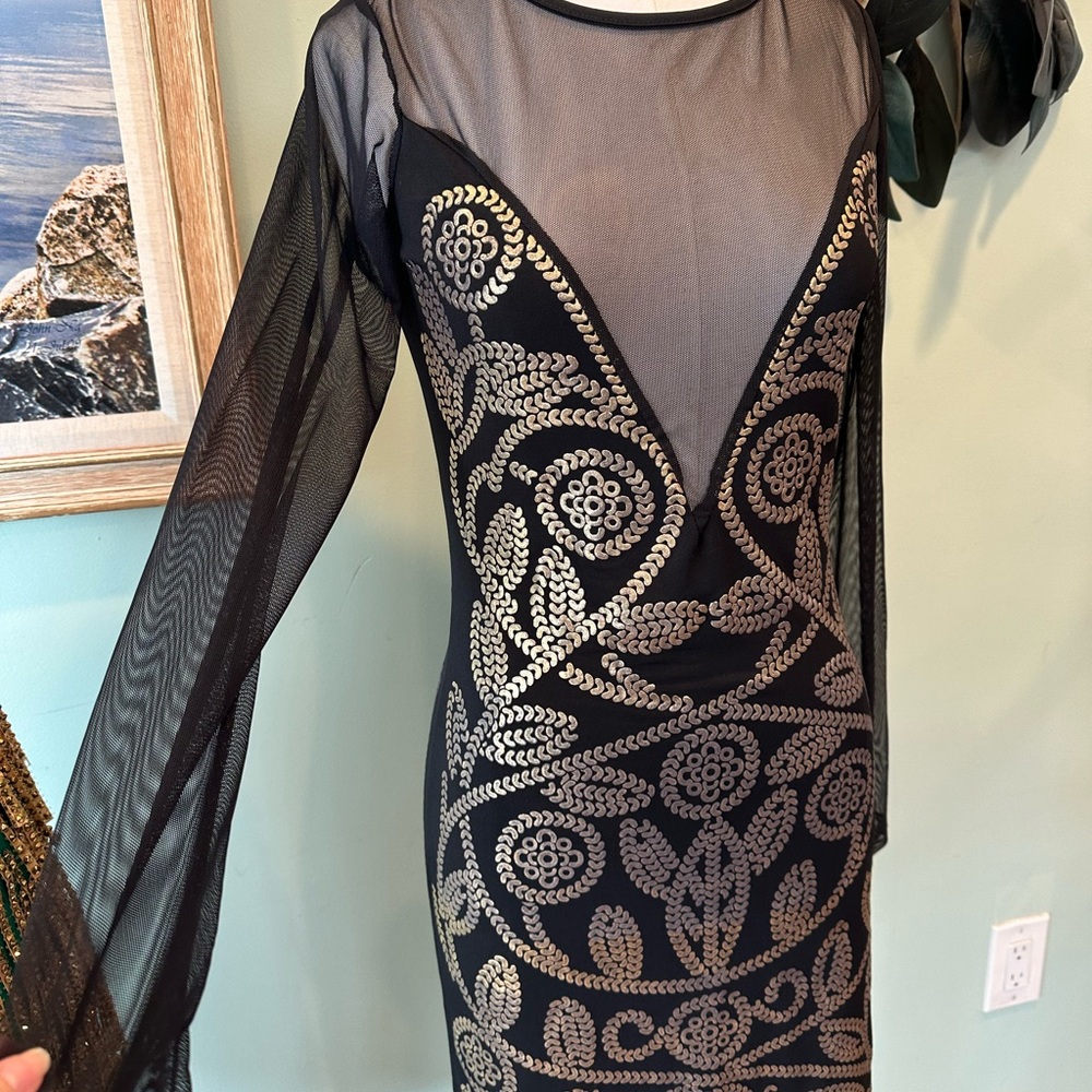 Elegant Black and Gold Embroidered Dress